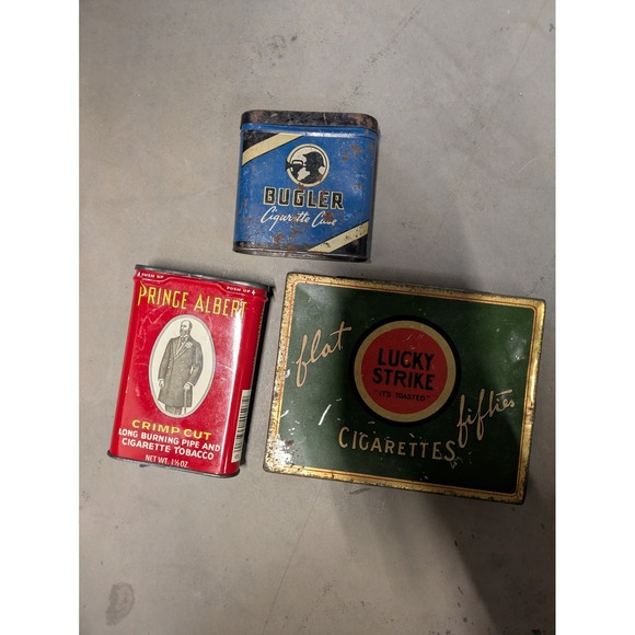 Vintage Prince Albert Bugler Lucky Strike Cigarette Tobacco Tins Lot